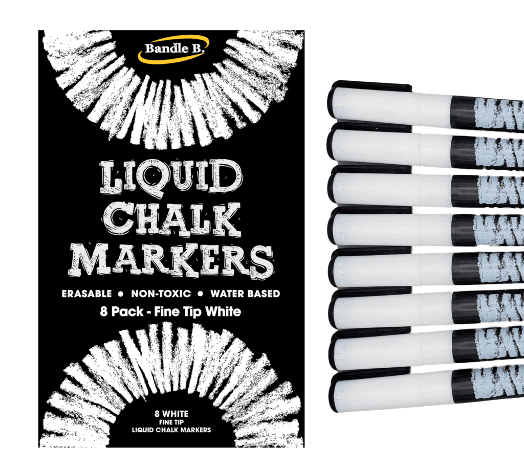 Bandle B. Chalk Markers 8 pack of White Fine Tip Markers