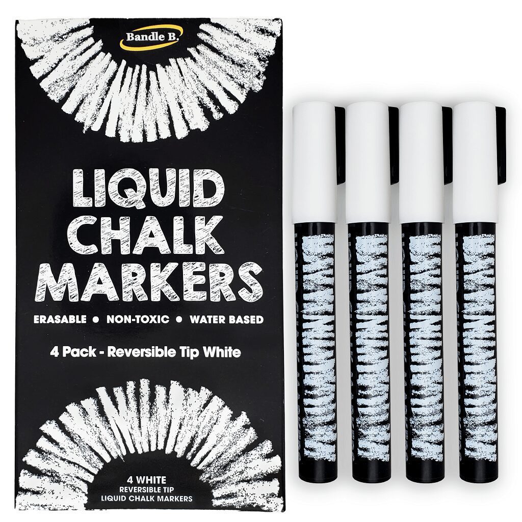 Bandle B. Chalk Markers 4 pack of White Markers with Reversible Tips